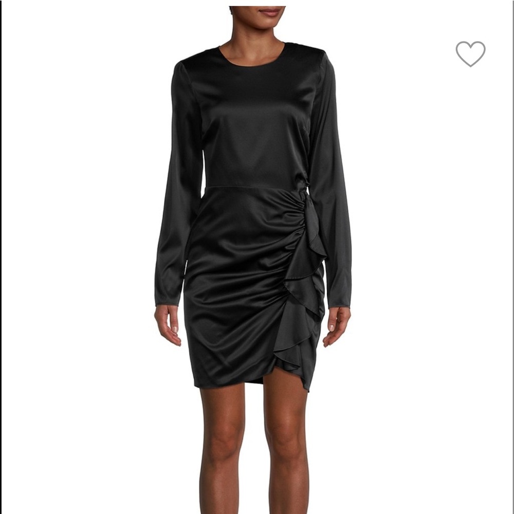 Veronica Beard Black Satin Ruffle Side Dress